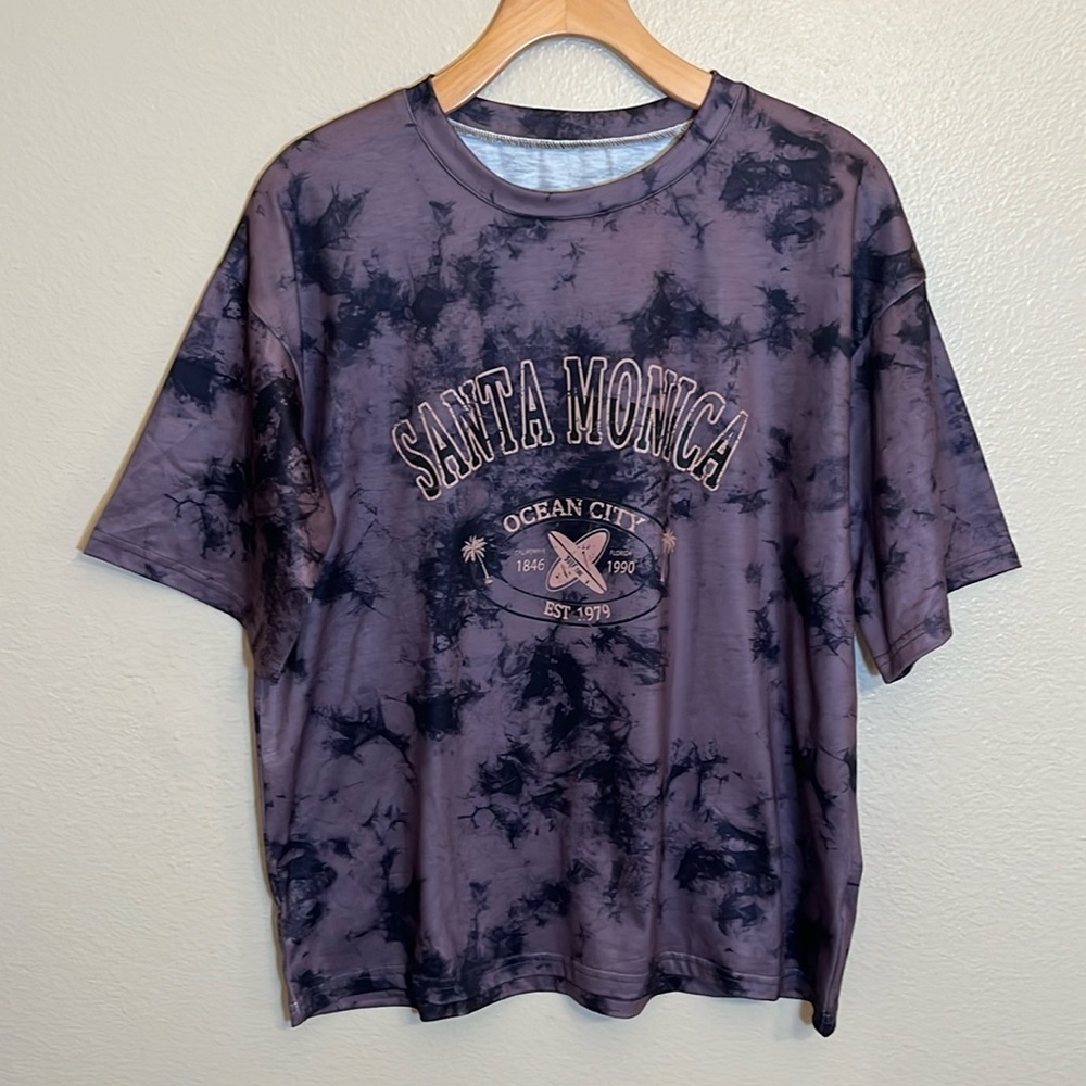 *3/$15* Shein Purple Black Tie Dye Santa Monica Short Sleeve Shirt